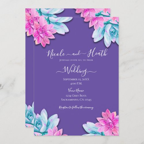 Pink Purple Succulents Modern Fiesta Wedding Invitation