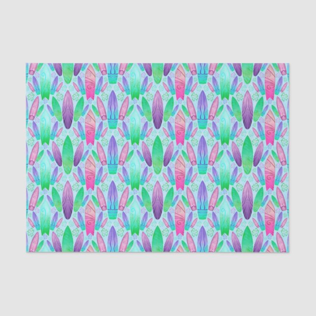 Pink & Purple Summer Surfing Surfboards Tissue Paper (Front)