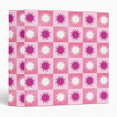 Pink  purple sun checkered pattern 3 ring binder