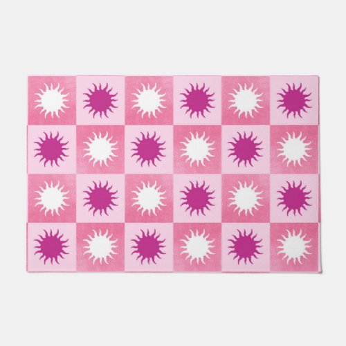 Pink  purple sun checkered pattern  doormat