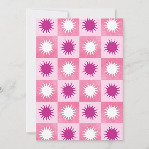 Pink  purple sun checkered pattern  invitation