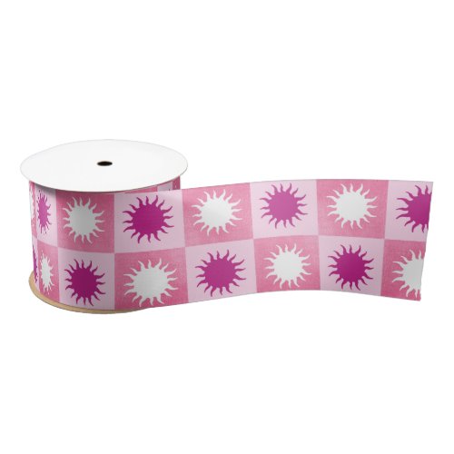 Pink  purple sun checkered pattern satin ribbon