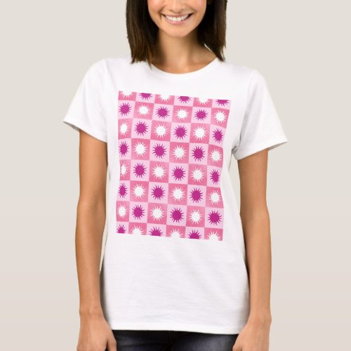 Pink  purple sun checkered pattern  T_Shirt