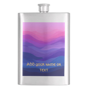 Pink & Purple Sunset Mountain Waves Custom Name Flask
