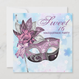 Pink Purple Sweet 16 Masquerade Party Invitation