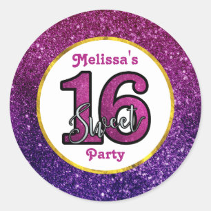 Pink & Purple Sweet 16 Sparkle Glitter Gemstones Classic Round Sticker