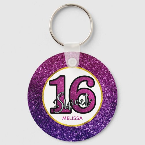 Pink  Purple Sweet 16 Sparkle Glitter Gemstones Keychain