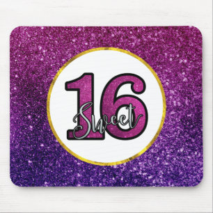 Pink & Purple Sweet 16 Sparkle Glitter Gemstones Mouse Pad
