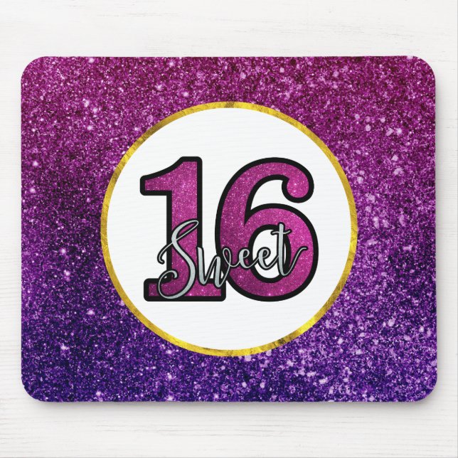 Pink & Purple Sweet 16 Sparkle Glitter Gemstones Mouse Pad (Front)