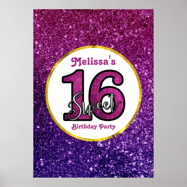 Pink & Purple Sweet 16 Sparkle Glitter Gemstones Poster (Front)