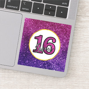 Pink & Purple Sweet 16 Sparkle Glitter Gemstones Sticker