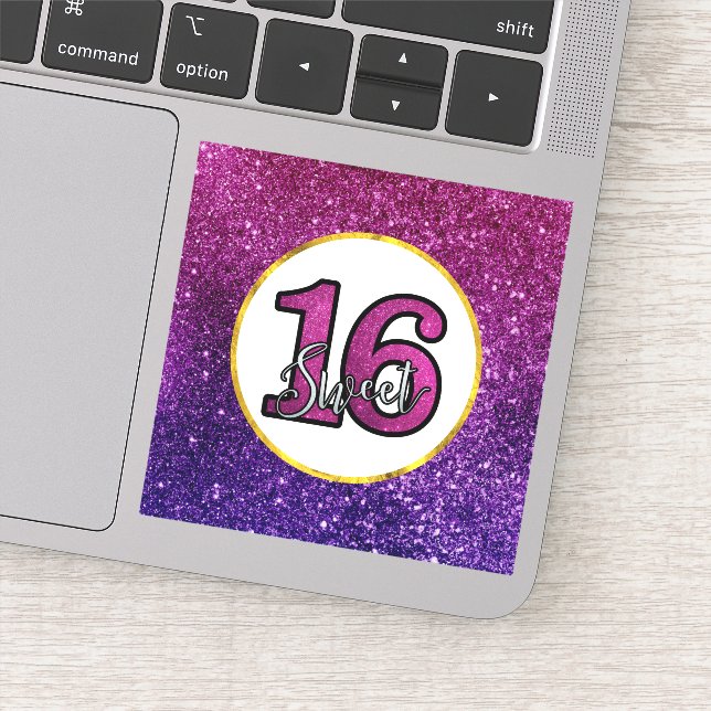 Pink & Purple Sweet 16 Sparkle Glitter Gemstones Sticker (Detail)