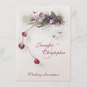 Pink Purple Sweetpea Flowers Wedding Invitation by Past_Impressions at Zazzle