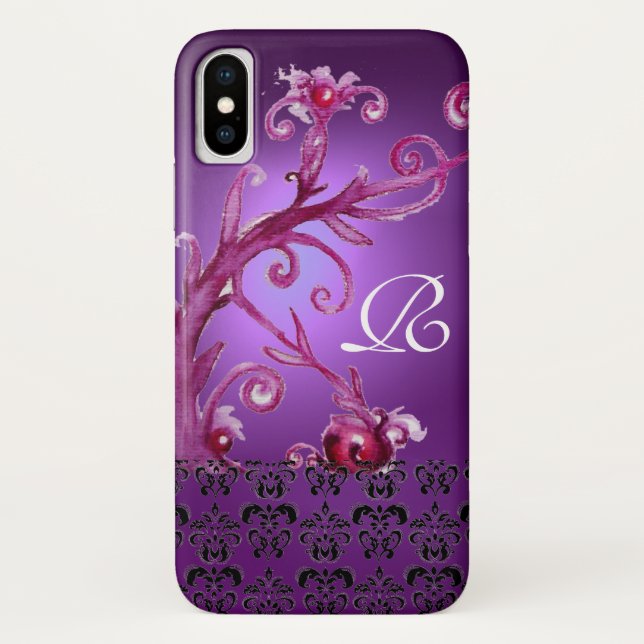 PINK PURPLE SWIRLS,BERRIES FLORAL DAMASK MONOGRAM Case-Mate iPhone CASE (Back)