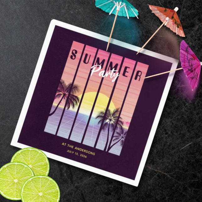 Pink Purple Synthwave Summer Party Napkins (Creator Uploaded)
