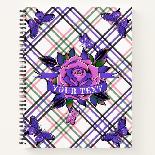 Pink Purple Tattoo Rose Skull Butterflies Recipe Notebook