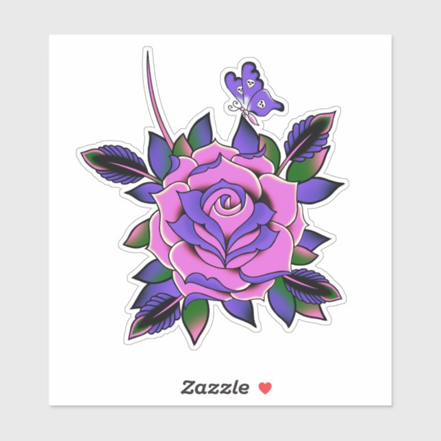 Pink Purple Tattoo Rose Skull Butterfly Sticker (Sheet)