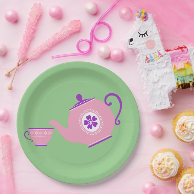Pink + Purple Tea party Paper Plates (Party)