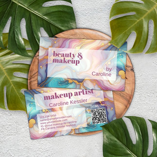 Pink Purple Teal Aqua Blue Gold Marble Art Pattern Business Card (Creator Uploaded)