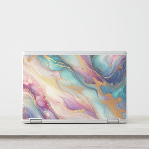 Pink Purple Teal Aqua Blue Gold Marble Art Pattern HP Laptop Skin