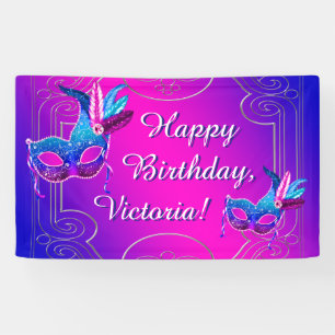 Pink Purple Teal Blue Masquerade Birthday Party Banner