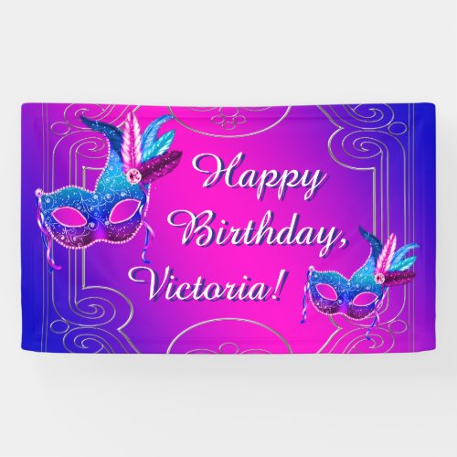 Pink Purple Teal Blue Masquerade Birthday Party Banner