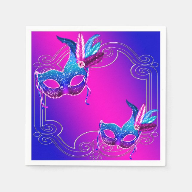 Pink Purple Teal Blue Masquerade Party Napkins (Front)