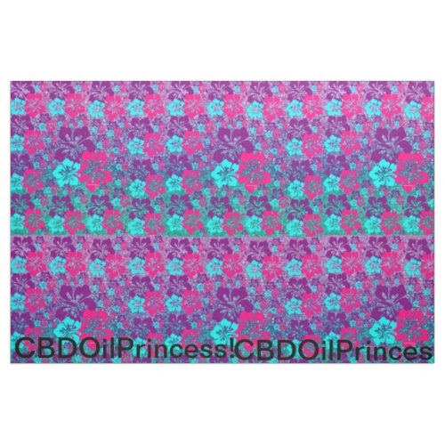 PINK PURPLE  TEAL HIBISCUS  PIMA COTTON FABRIC