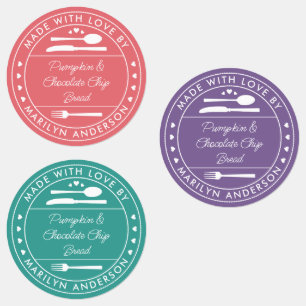 Pink Purple Teal Made With Love Food Gift Labels