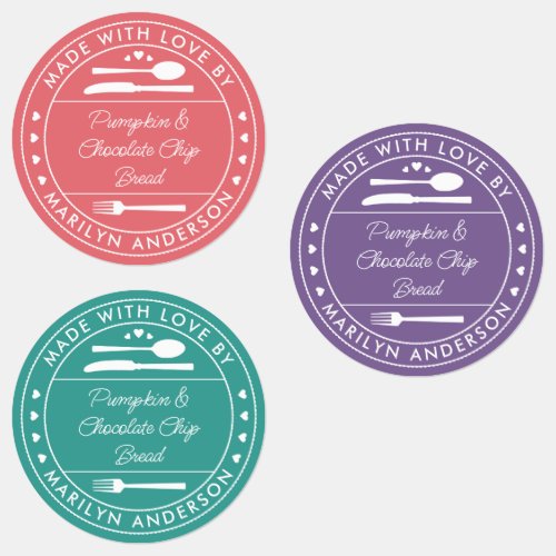 Pink Purple Teal Made With Love Food Gift Labels