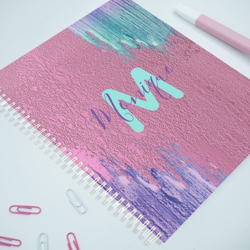 Pink Purple Teal Paint Strokes Modern Glam Chic Planner