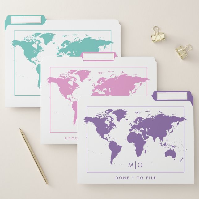 Pink Purple Teal Pastel World Map File Folder (Set)