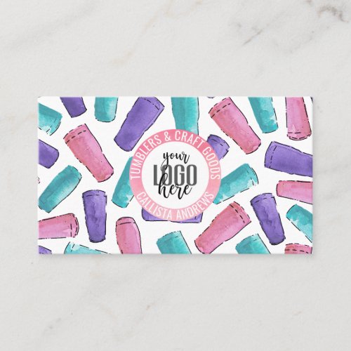 Pink Purple Teal Tumbler Watercolor Crafter Logo Business Card