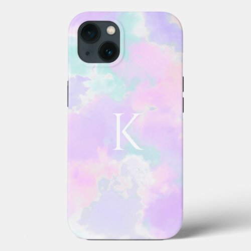 Pink Purple Teal Unicorn Tie Dye Initial Monogram iPhone 13 Case