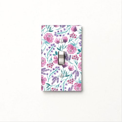 Pink Purple Teal Watercolor Flowers Pattern Light Switch Cover
