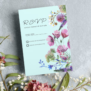  Pink Purple Teal Wildflower Summer RSVP Invitation
