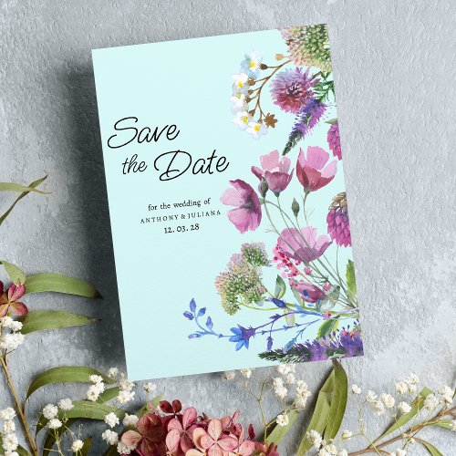 Pink Purple Teal Wildflower Summer Save the Date  Invitation