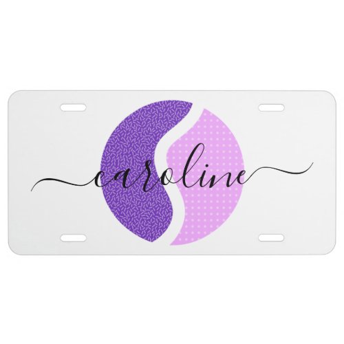 Pink  Purple Tennis Ball Girls Custom Name License Plate