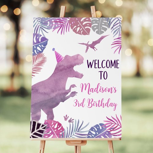 Pink Purple Three Rex Dinosaur Birthday Welcome Foam Board