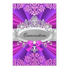 Pink/Purple Tiara & Damask Quinceanera Invite