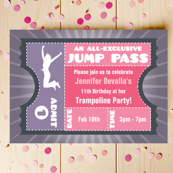 Pink & Purple Trampoline Jump Pass Invitation by youreinvited at Zazzle