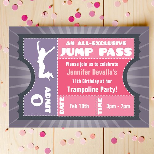 Pink  Purple Trampoline Jump Pass Invitation