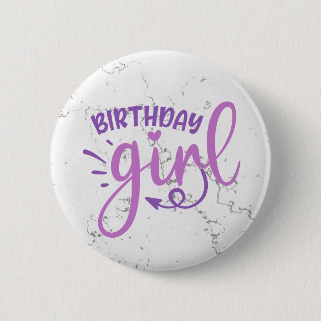 Pink Purple Trendy Birthday Girl Button (Front)