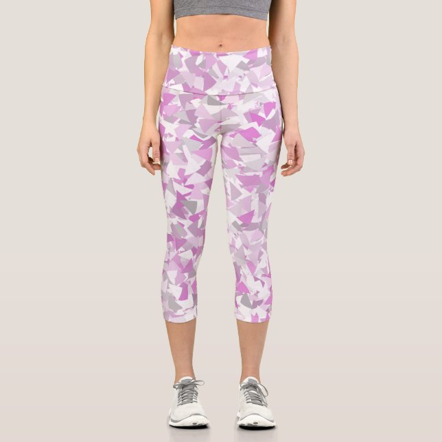 Pink Purple Triangle Pattern Capri Leggings (Front)