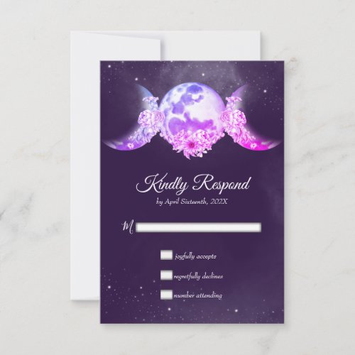 Pink  Purple Triple Moon Night Sky Handfasting RSVP Card