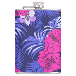 Pink & Purple Tropical - A bright hibiscus design Flask