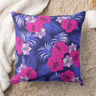 Pink & Purple Tropical - A bright hibiscus design Throw Pillow