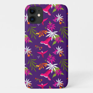 Pink Purple Tropical Hummingbird Patterned iPhone 11 Case