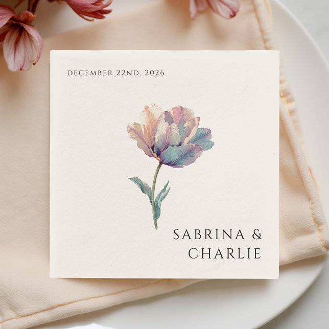 Pink Purple Tulip Elegant Floral Wedding  Napkins (Creator Uploaded)
