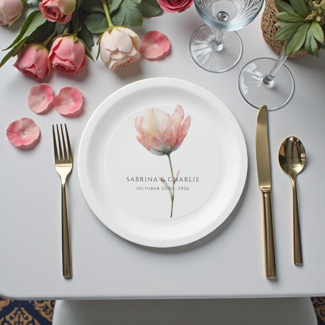 Pink Purple Tulip Elegant Floral Wedding  Paper Plates (Pink Purple Tulip Elegant Floral Wedding Paper Plates)